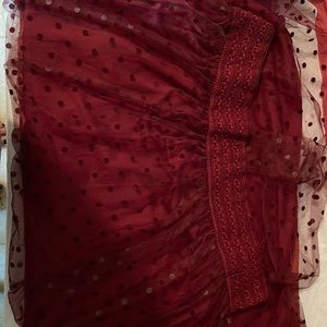 Maroon, tulle Polk a dot dress , ankle length depending how high it’s worn